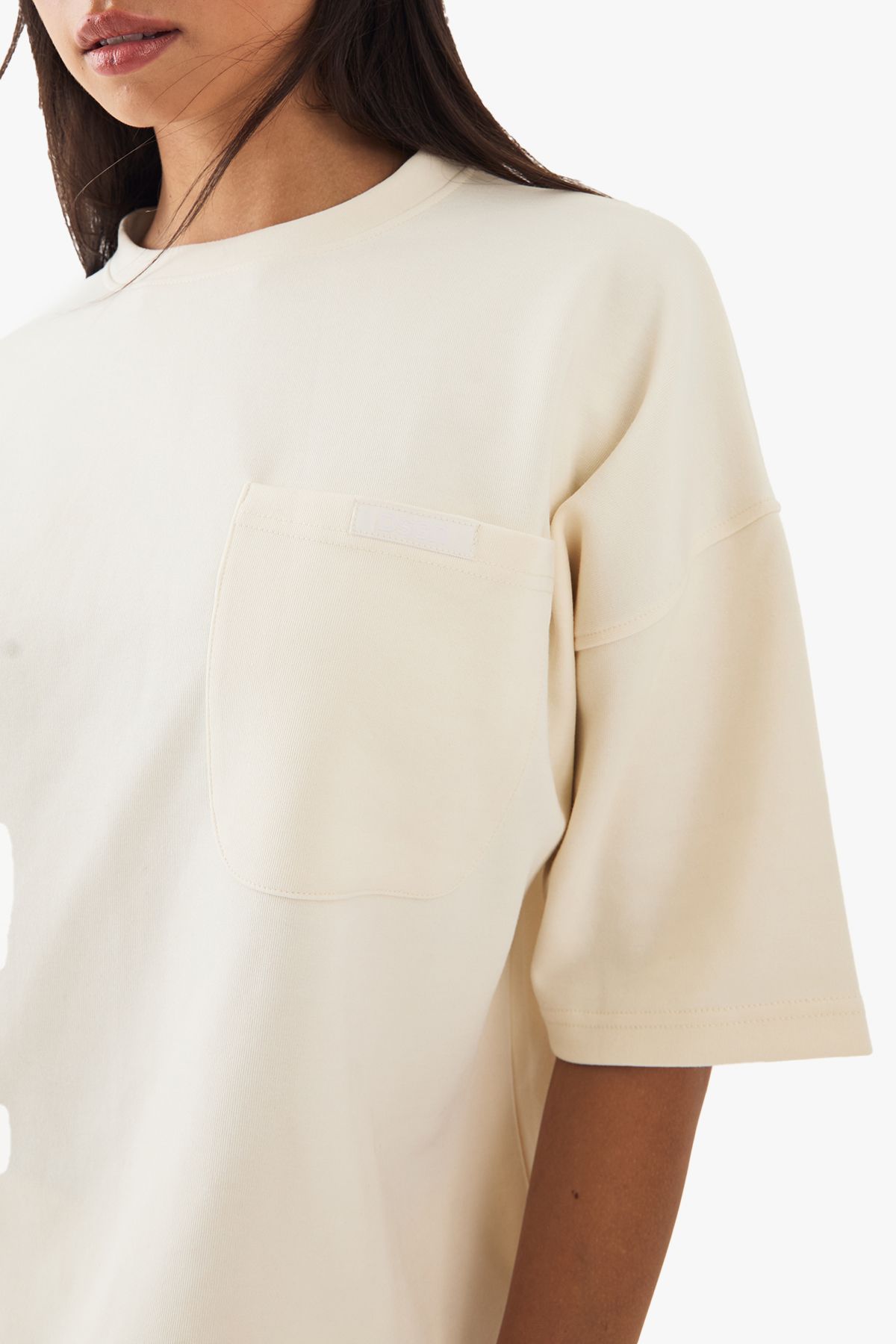 DSGN Studio DSGN Studio Pocket Detail Short Sleeve Interlock Oversized T-Shirt Cream image 3