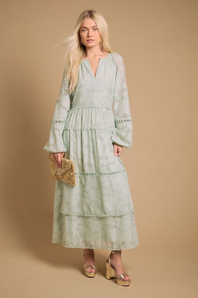 Oasis Lace Detail Smock Maxi Dress Green