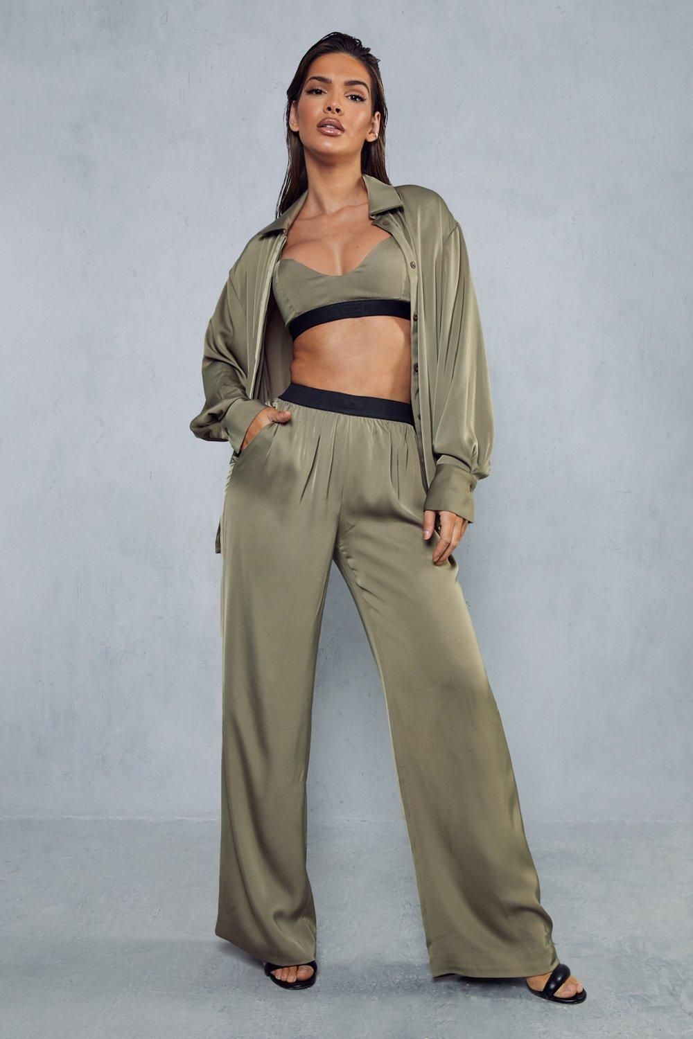 MissPap Premium Satin Oversized Shirt Khaki image 4