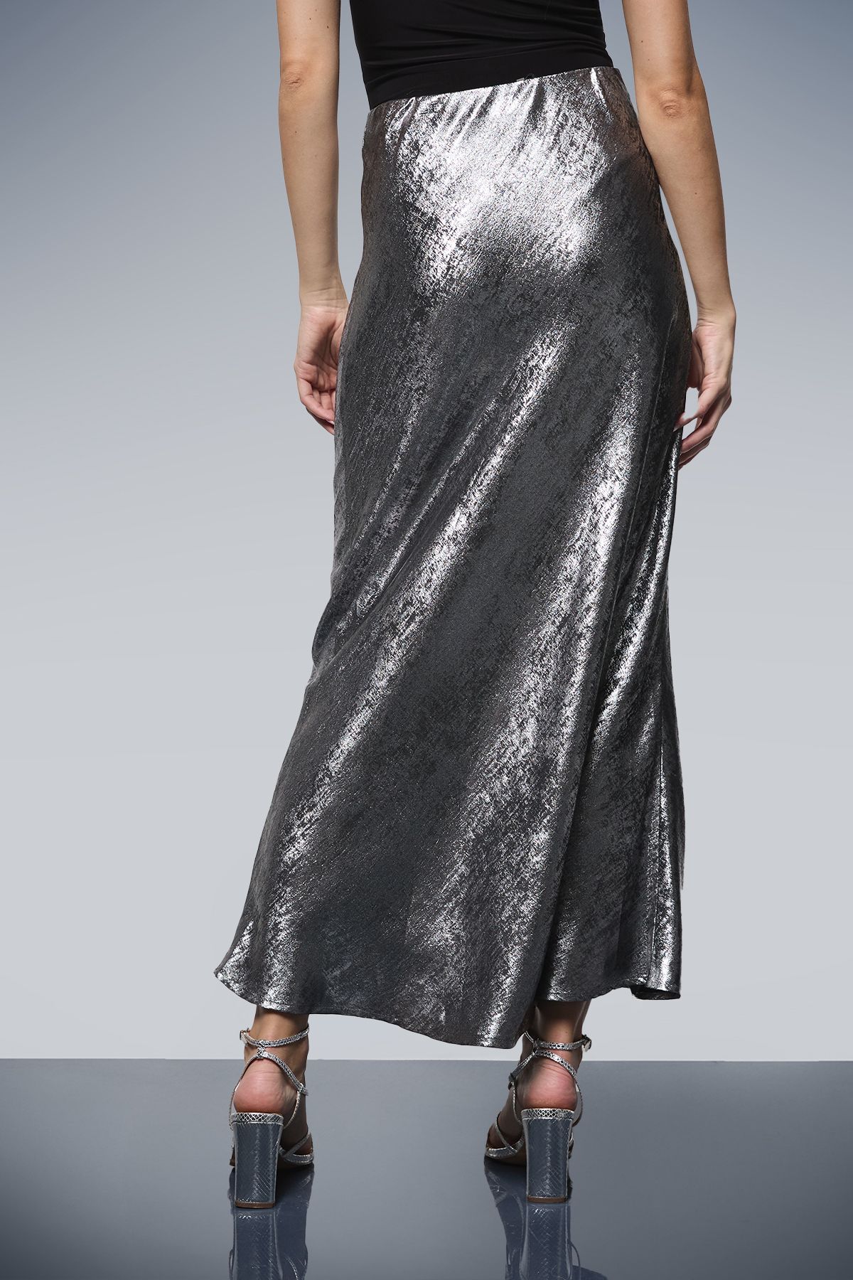 Oasis Metallic Satin Slip Skirt Metallic Silver image 3
