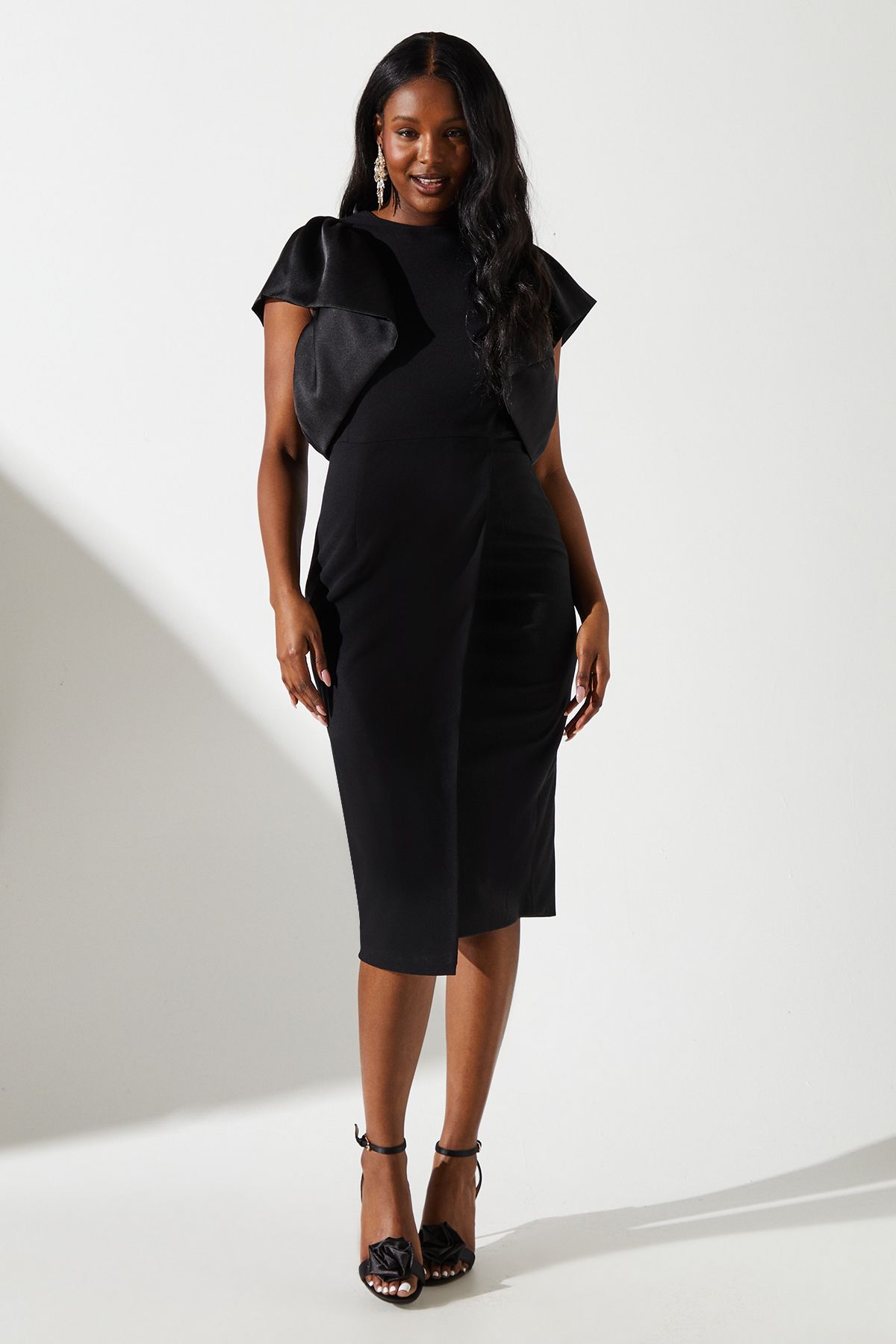 Coast Satin Ruffle Sleeve Midi Dress Black image 1