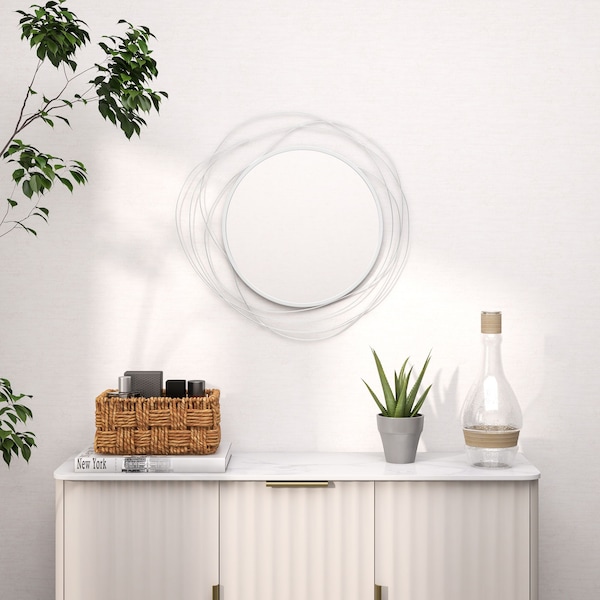HOMCOM Modern 65cm Round Wall Mirror Decoration Metal Wall Art for Bedroom