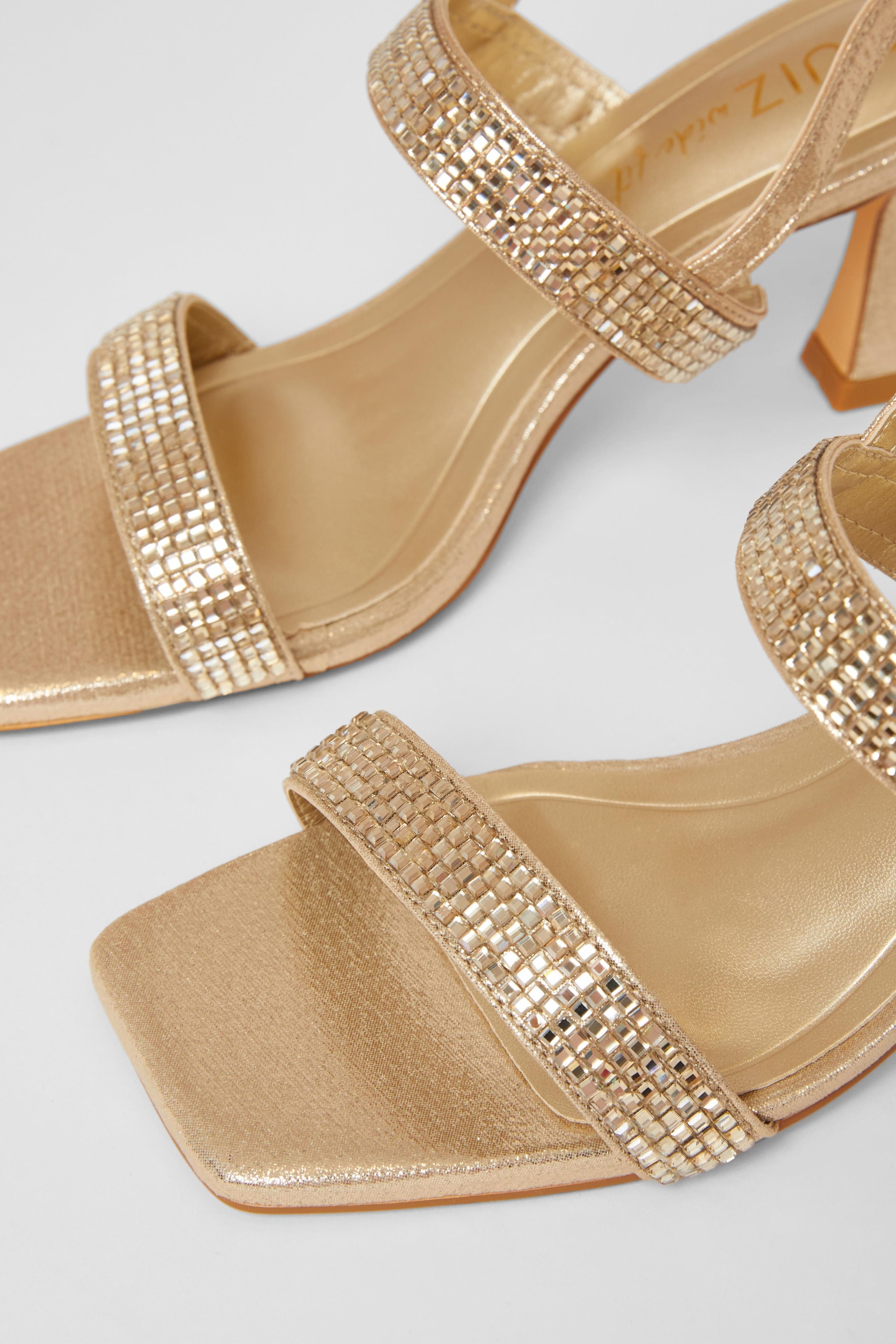 Quiz Gold Wide Fit Diamante Strappy Heels image 4