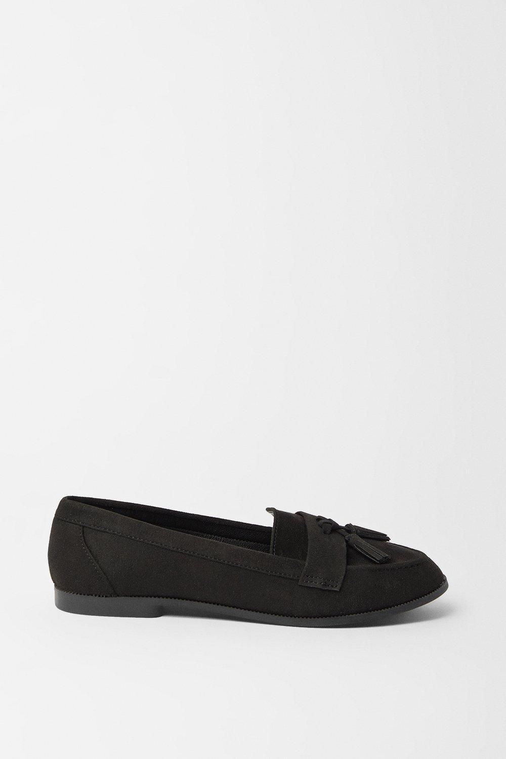 Dorothy Perkins Wide Fit Lennie Tassel Loafers Natural Black image 2