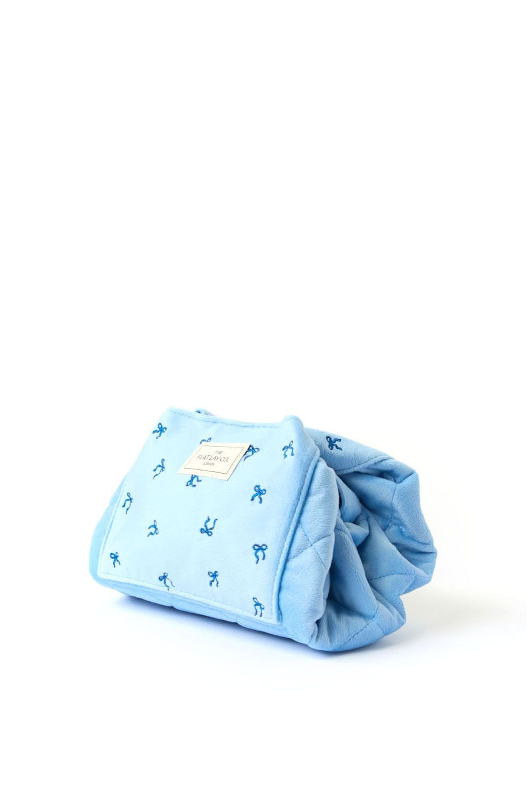 The Flat Lay Co Drawstring Makeup Bag - Ditsy Bows Blue Embroidered Velvet Multi image 6