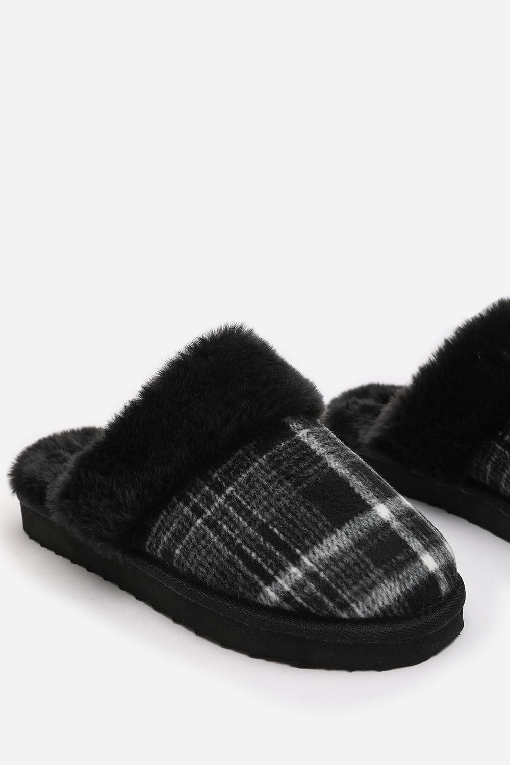 Where's That From 'Jemima' Tartan Mule Slippers with Faux Fur Trim image 5