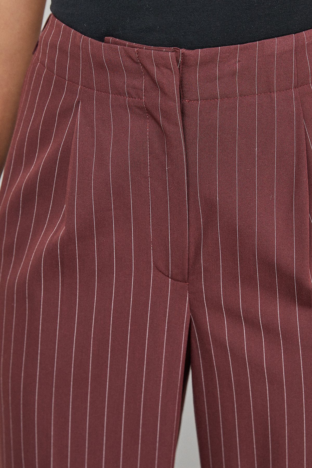 Warehouse Pinstripe Turn Up Wide Leg Trouser co ord Choc Brown image 5