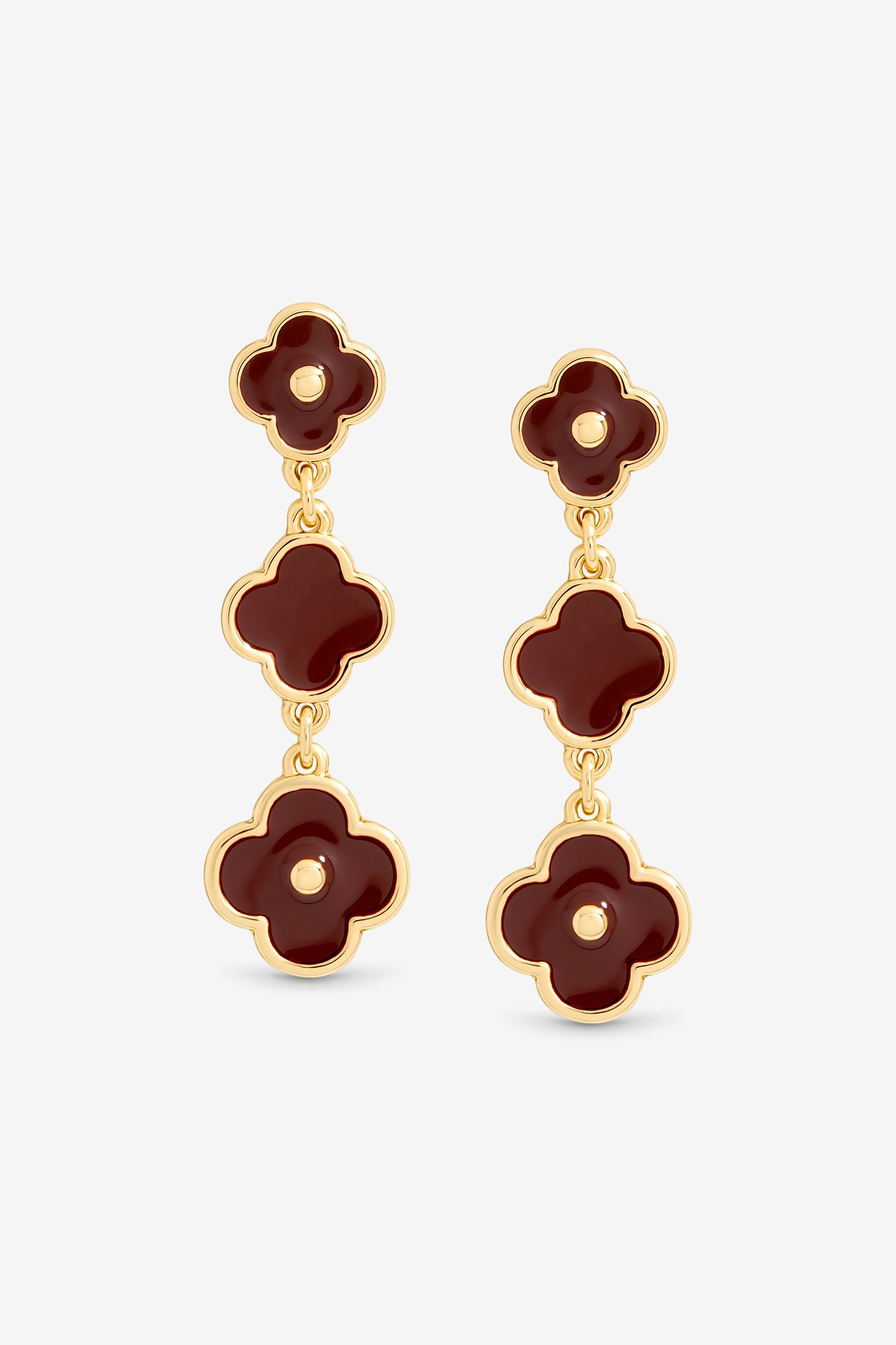 Mood Gold & Burgundy Clover Triple Drop Earrings image 1