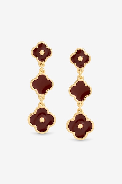 Mood Gold & Burgundy Clover Triple Drop Earrings