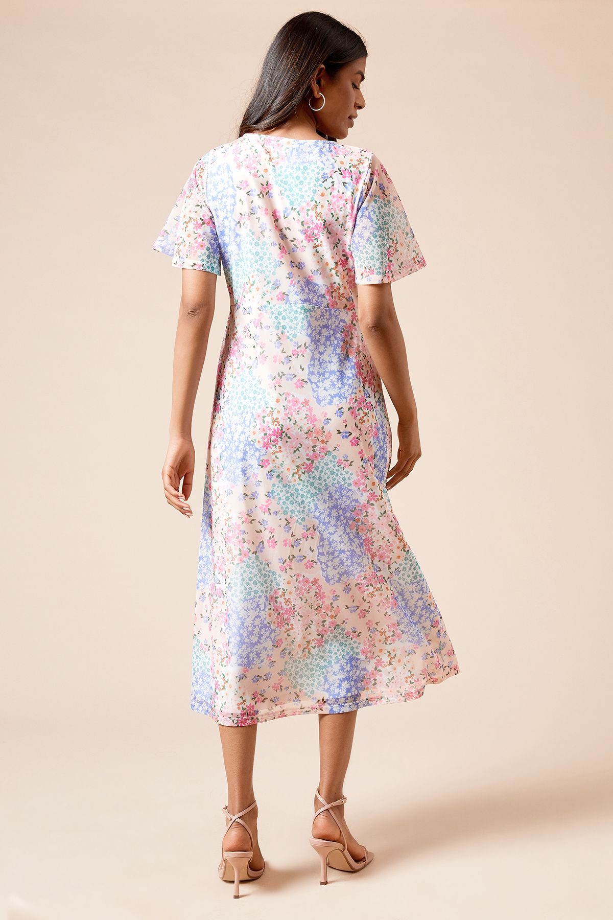 Dorothy Perkins Petite Floral Angel Sleeve Keyhole Mesh Jersey Midi Dress Floral image 3