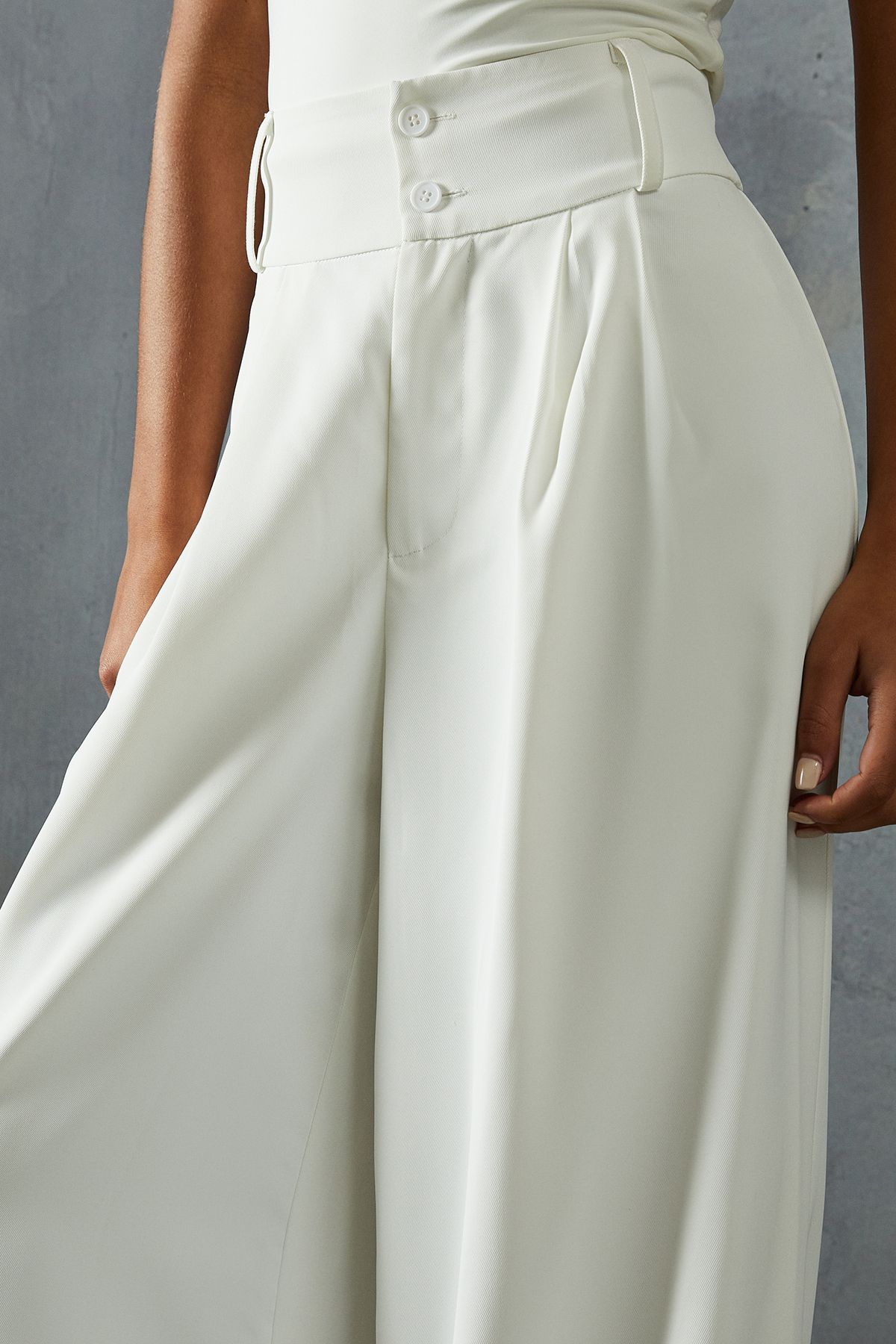 MissPap Tailored High Waisted Button Detail Trousers Ivory image 2