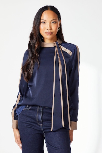 Principles Navy Satin Contrast Detail Top Navy