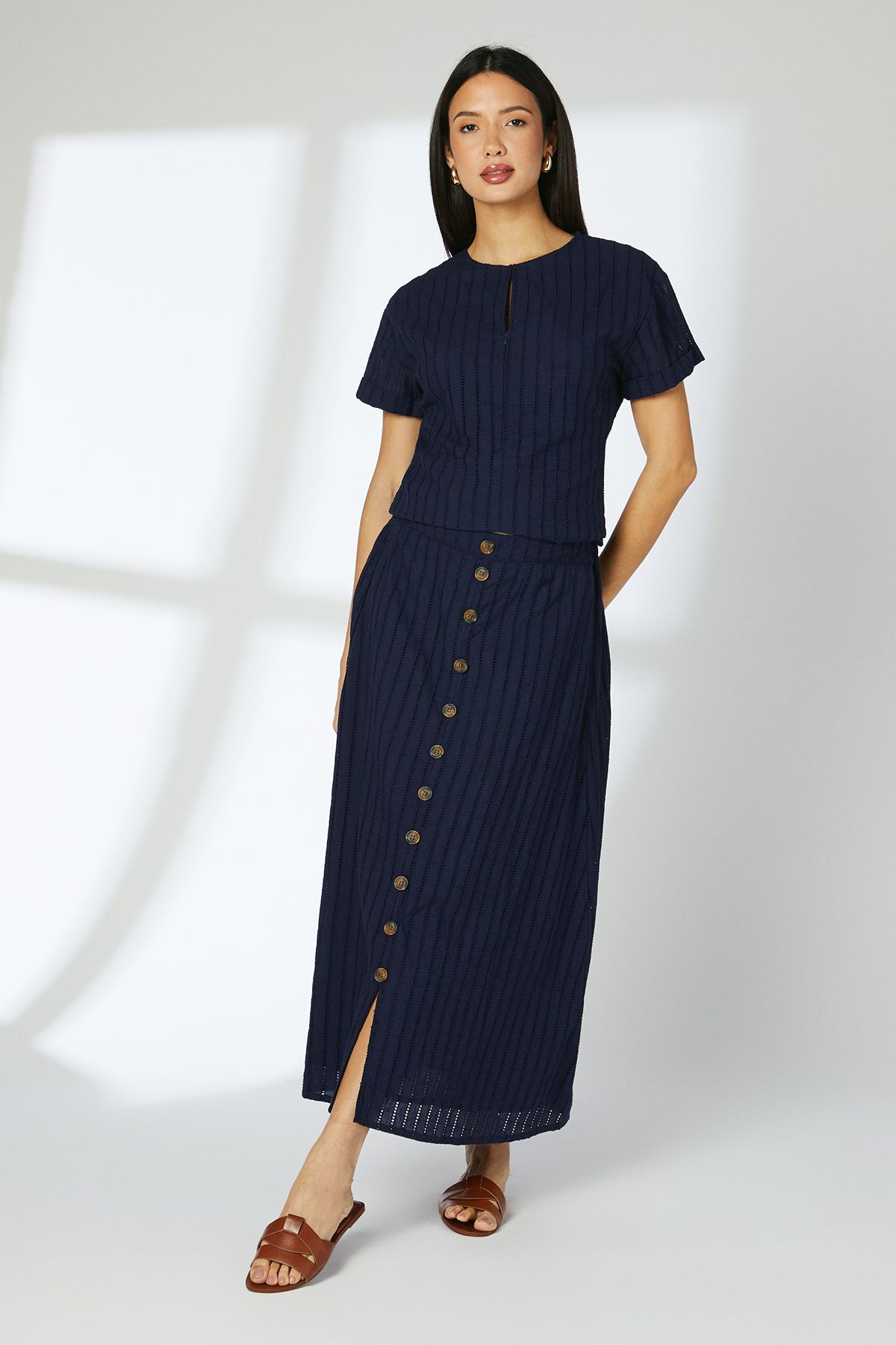 Principles Navy Broderie Cotton T - Shirt Navy image 3