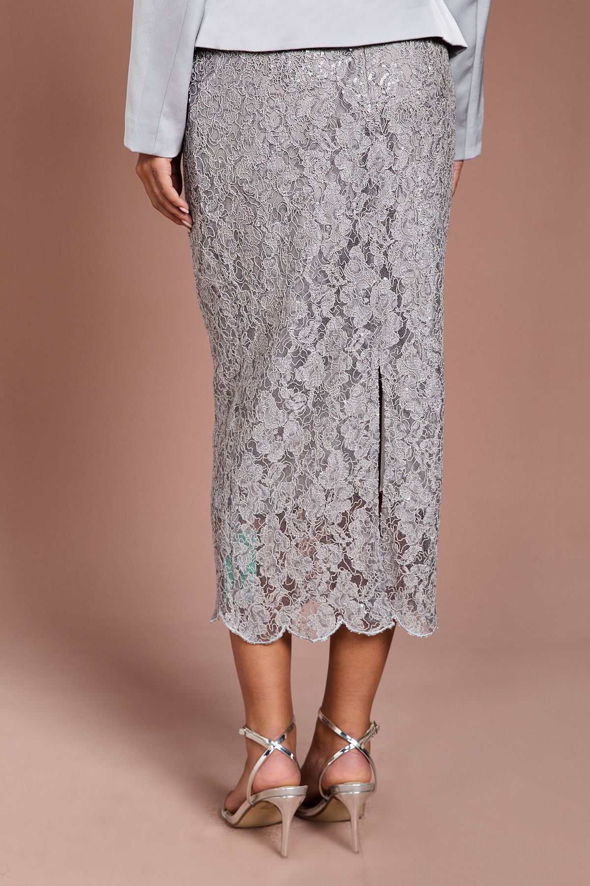 Coast Lace Sequin Pencil Skirt Silver image 3