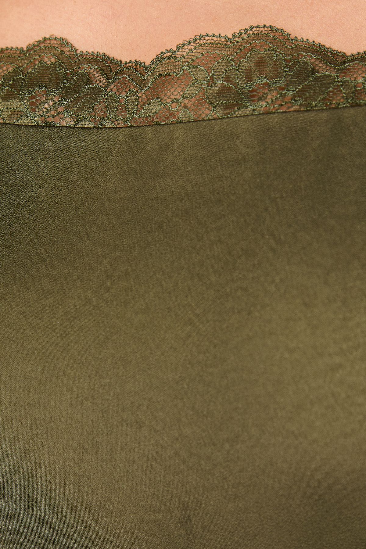 Warehouse Petite Satin Lace Trim Elasticated Cuff Strappy Jumpsuit Olive image 5