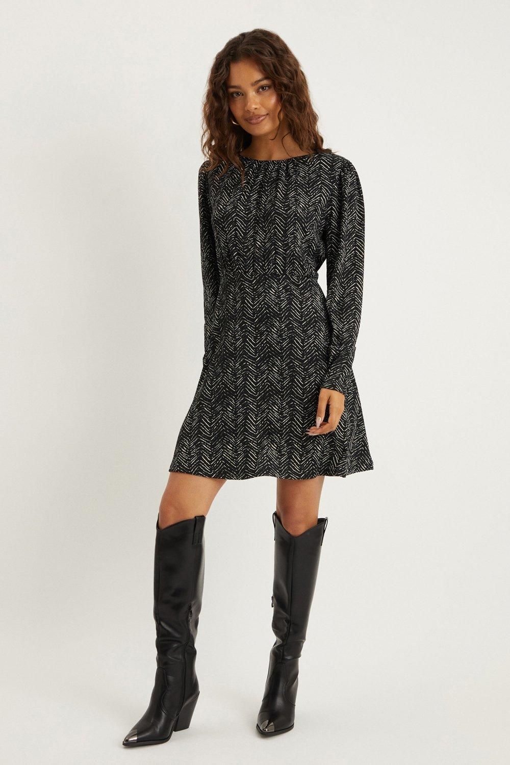 Dorothy Perkins Petite Puff Sleeve Fit And Flare Mini Dress Neutral image 1