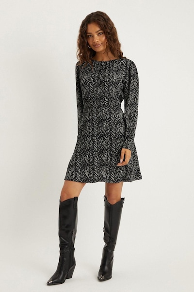 Dorothy Perkins Petite Puff Sleeve Fit And Flare Mini Dress Neutral