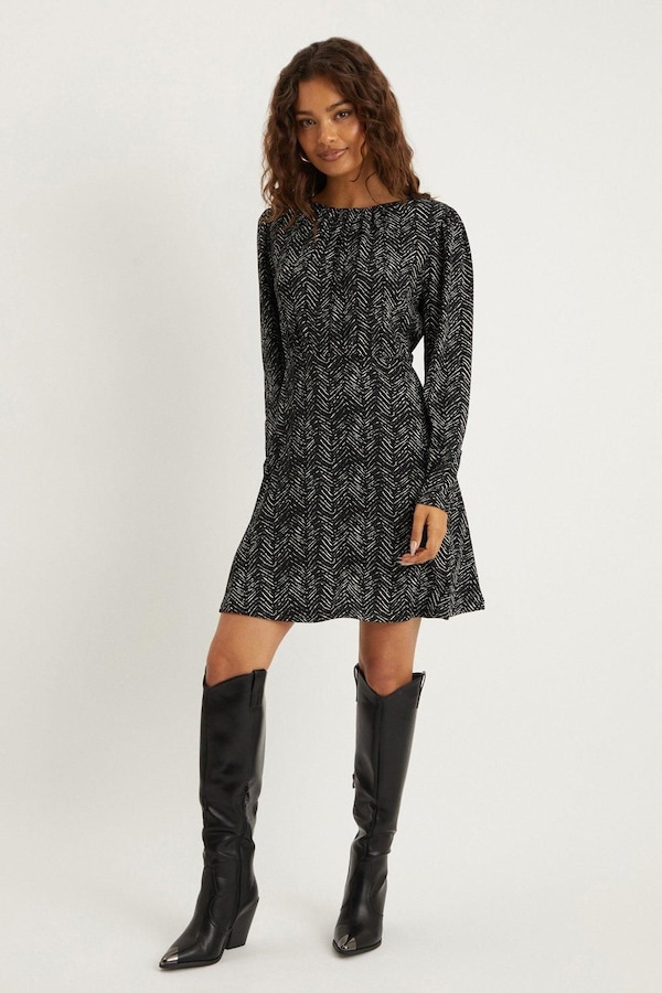 Dorothy Perkins Petite Puff Sleeve Fit And Flare Mini Dress Neutral