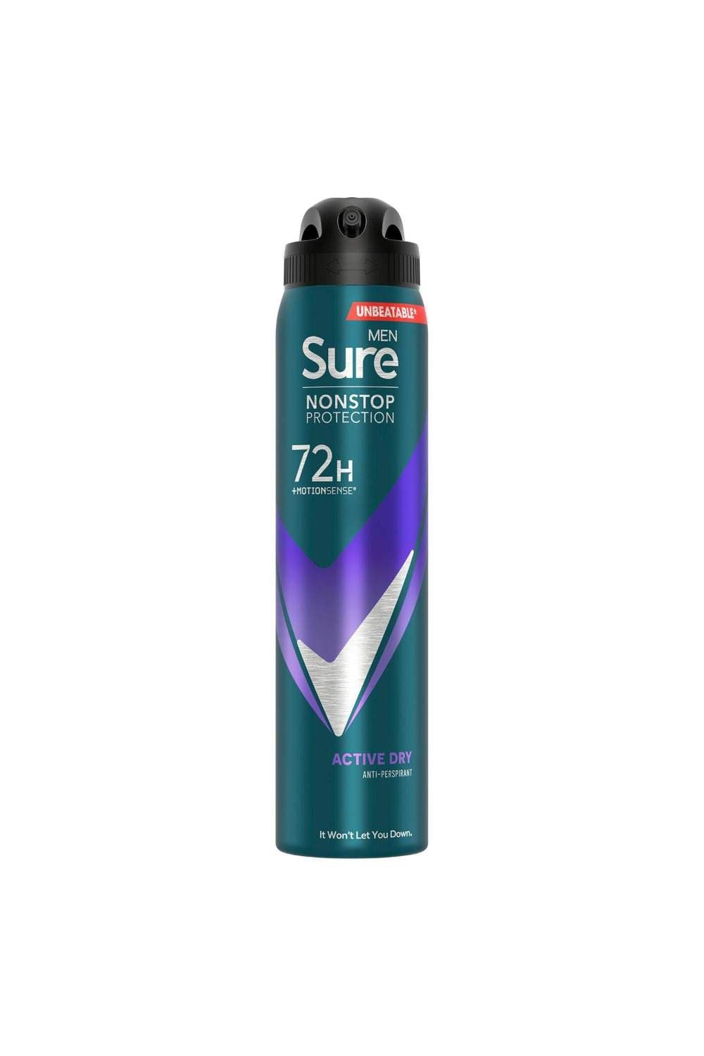 Sure Men 'Antiperspirant' 72H Protection Active Dry Deodorant, 3x250ml image 2