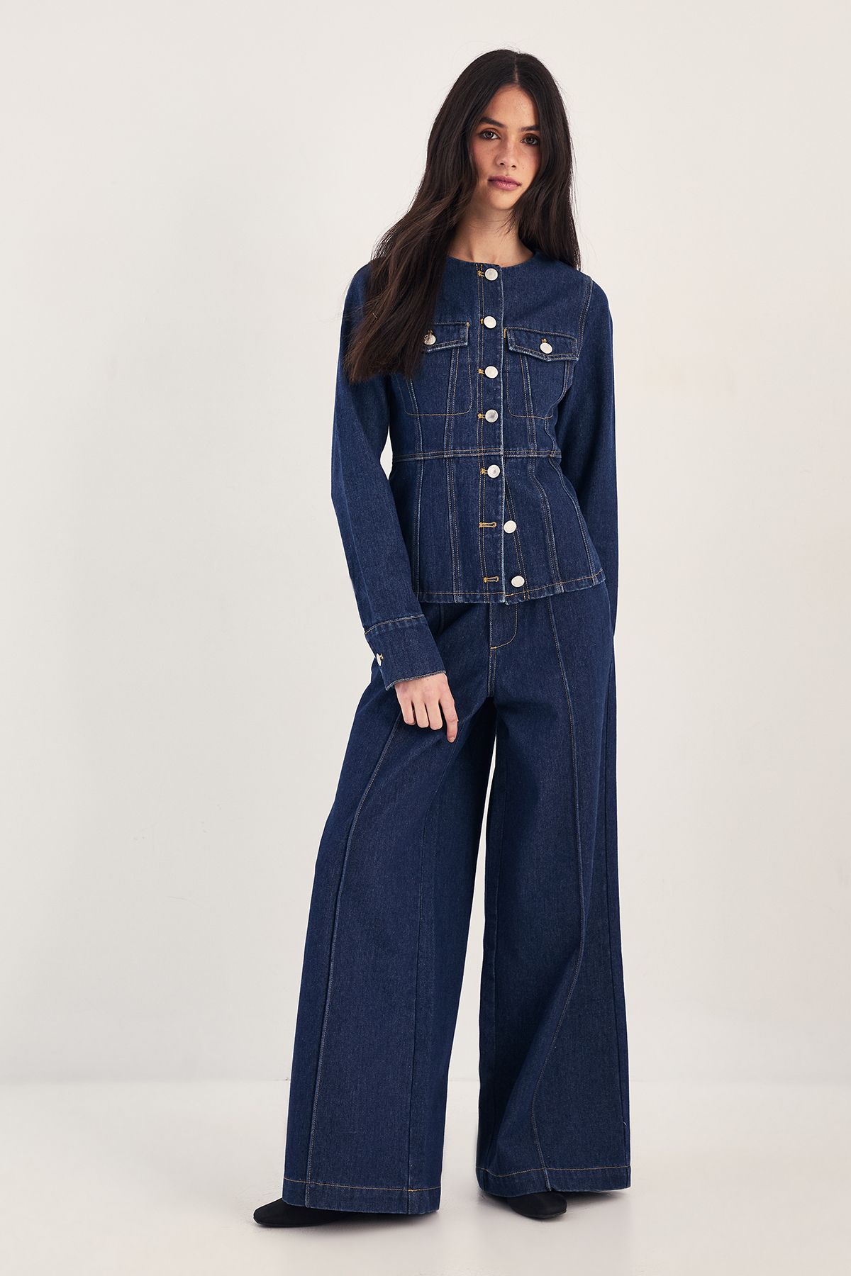 NastyGal Pleated Wide Leg Jean Indigo