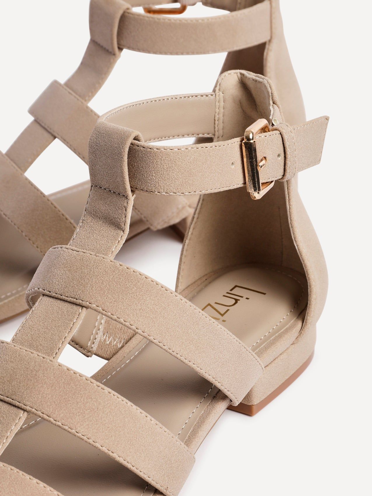 Linzi Liberate Taupe Faux Suede Closed Back Gladiator Sandals image 5
