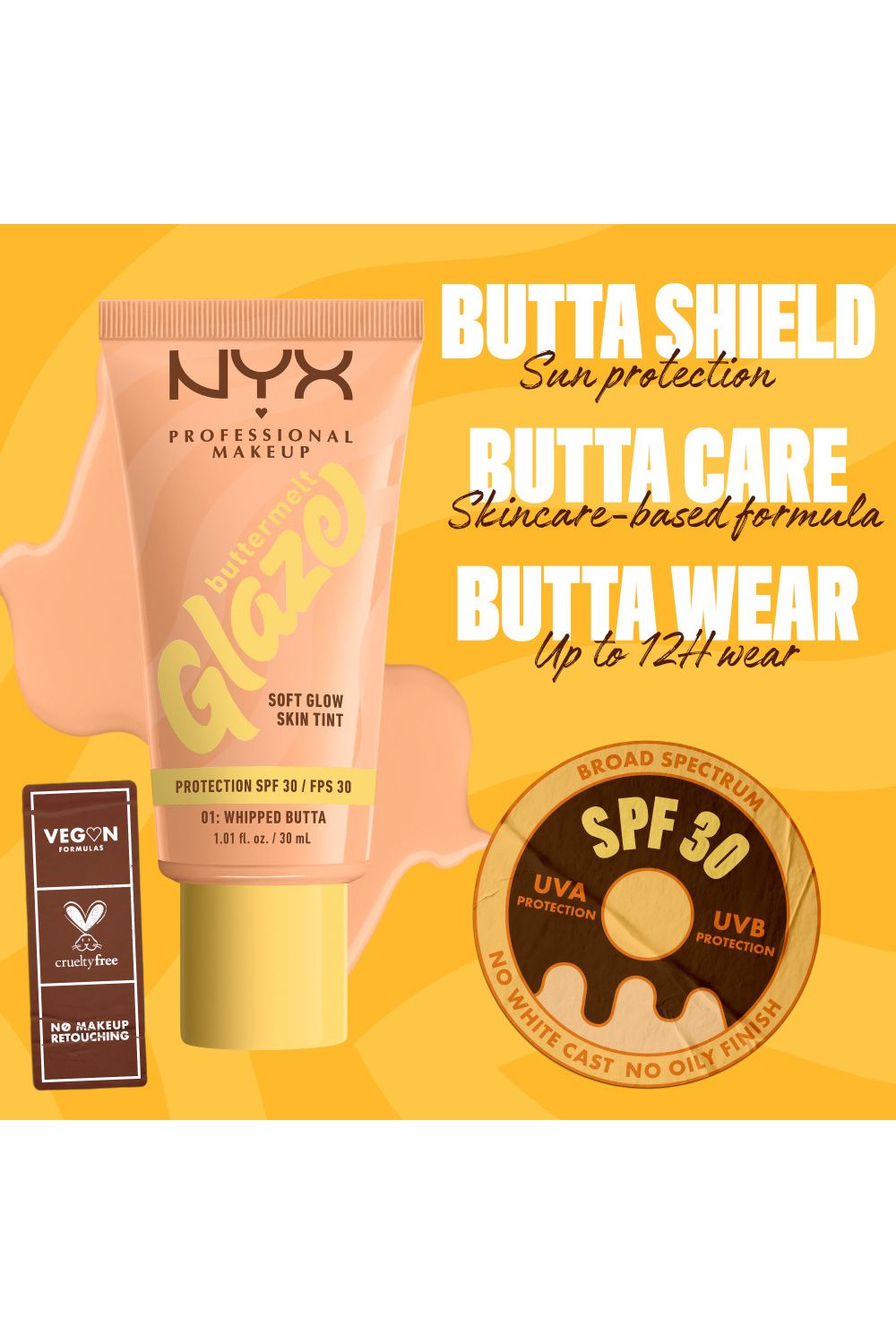 NYX Professional Makeup Buttermelt Glaze Soft Glow Skin Tint + SPF/FPS 30 30ml Whipped Butta image 3