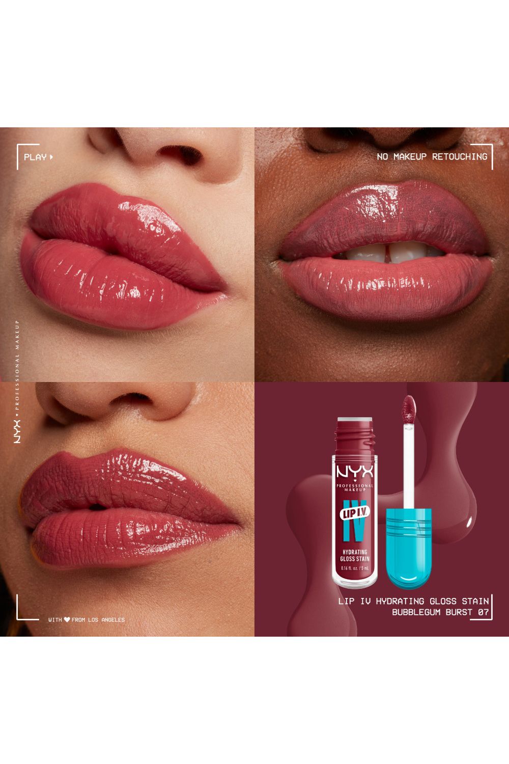 NYX Professional Makeup Lip IV Hydrating Gloss Stain, Lip Gloss 5ml Bubblegum Burst image 4