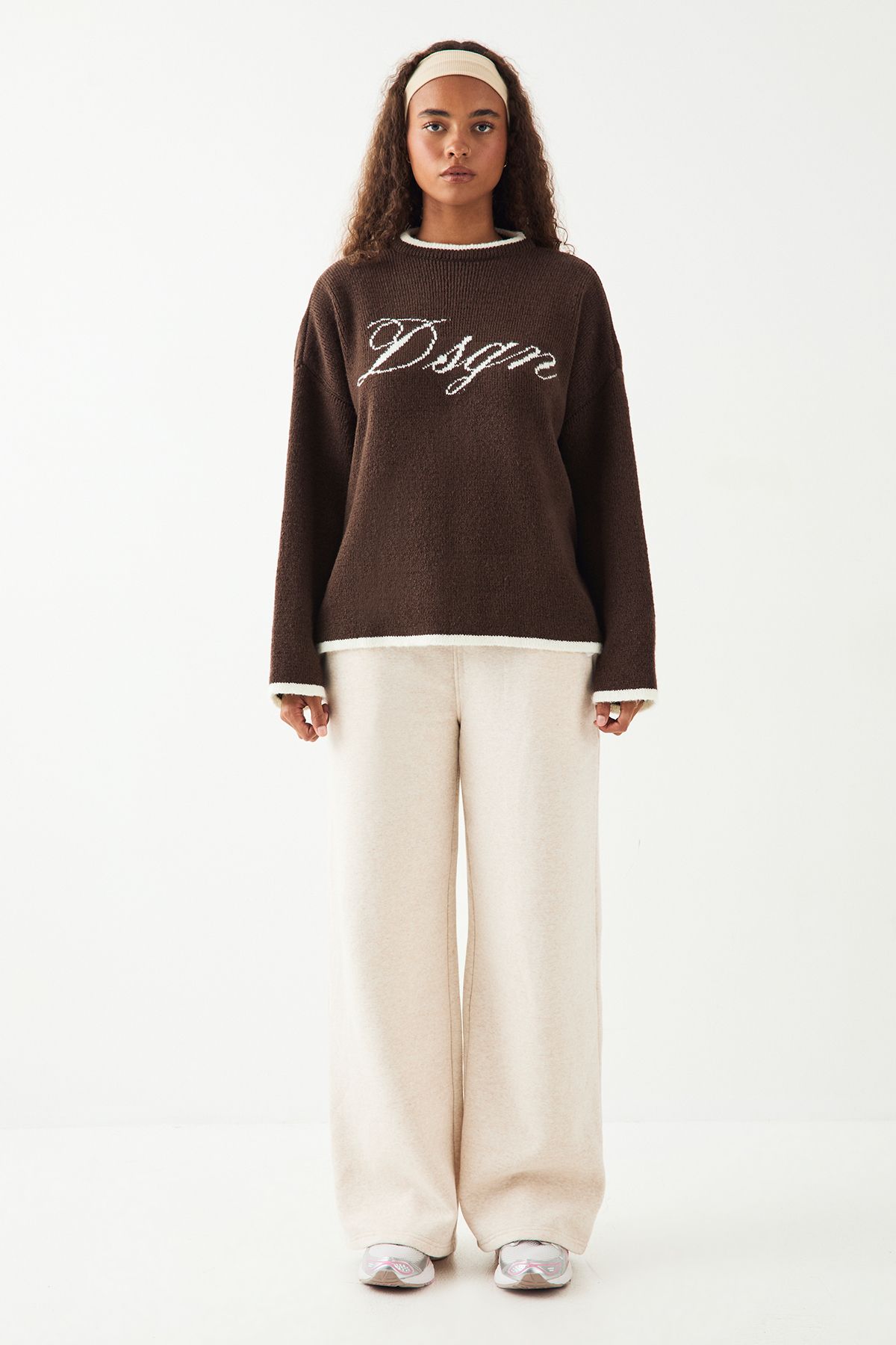 DSGN Studio DSGN Studio Deep Waistband Wide Leg Jogger Oatmeal image 5