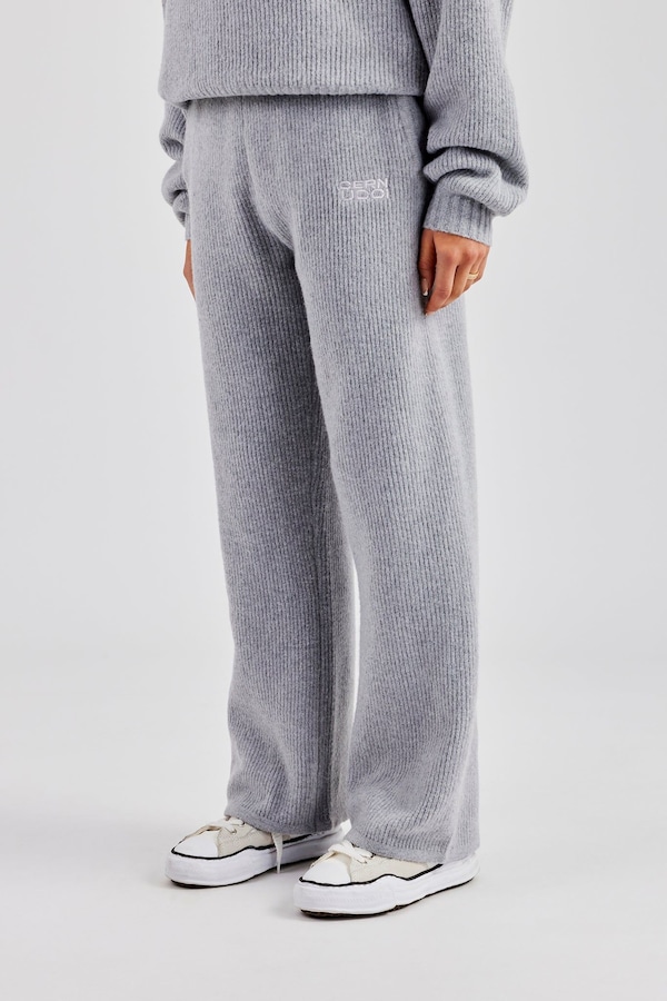Cernucci Knit Wide Leg Embroidered Jogger - Grey