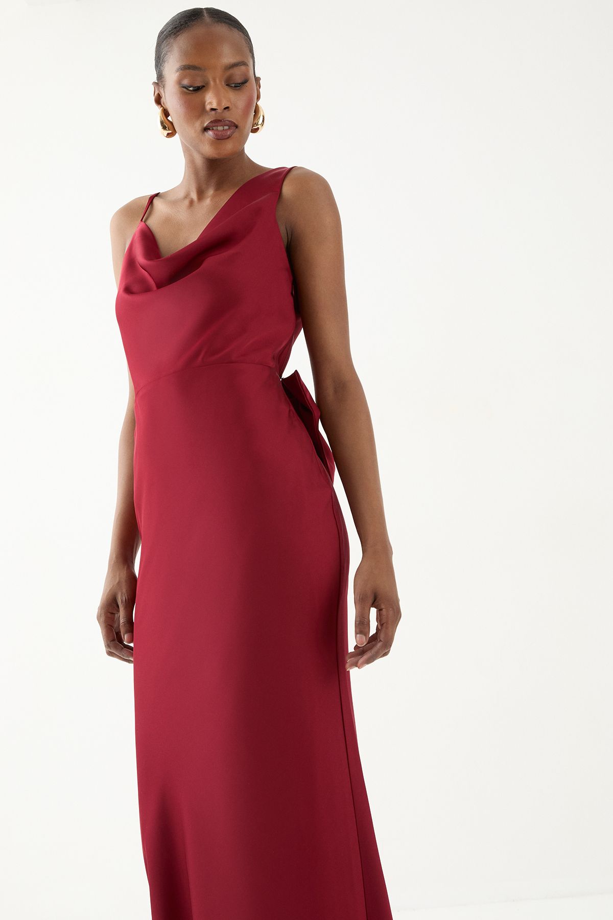 MissPap Asymmetric Bow Detail Bridesmaid Dress Red image 2