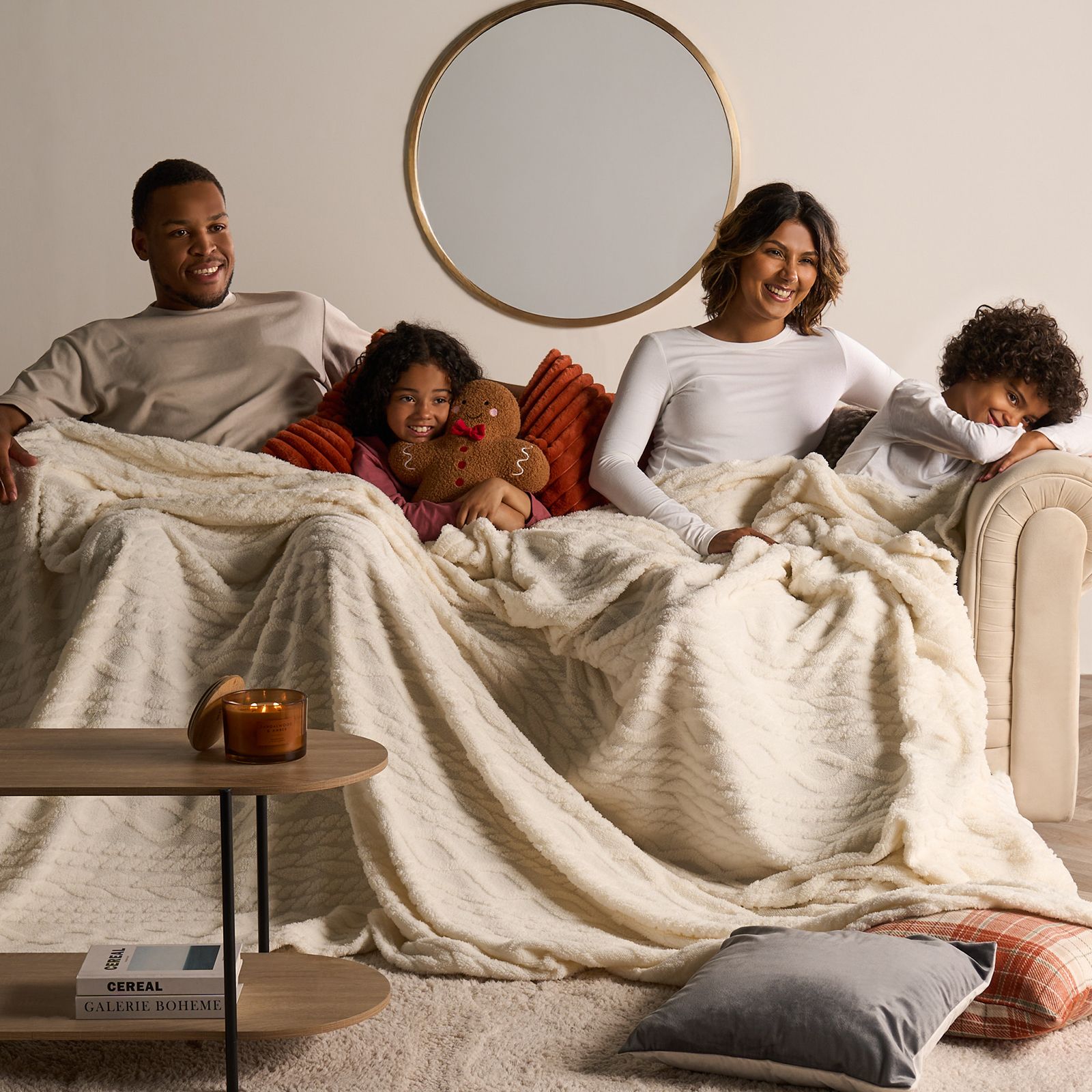 OHS Cable Knit Design Fleece Throw Ultra Soft Fluffy Blanket for Family