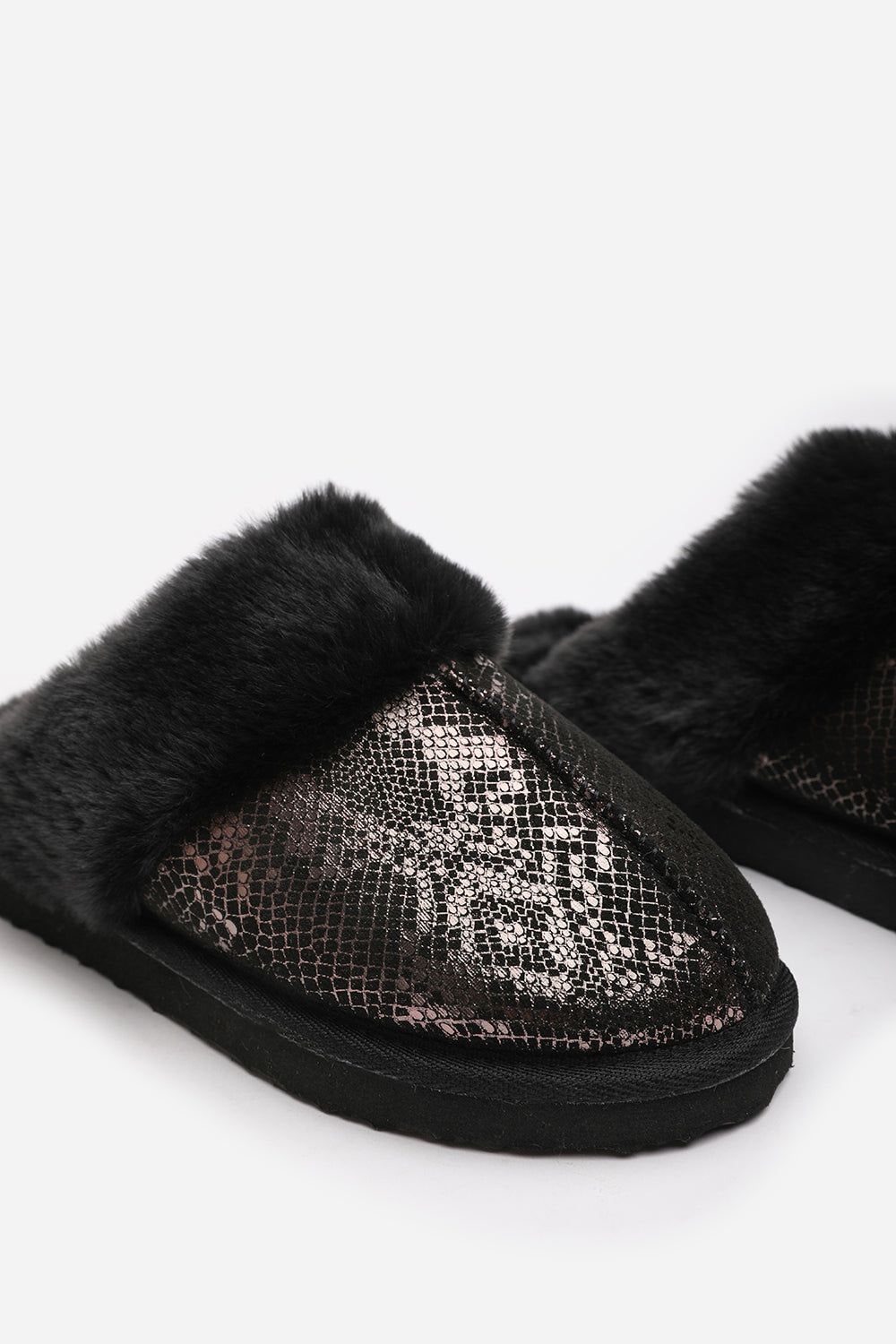 Where's That From 'Cassia' Snake Print Mule Slippers with Faux Fur Trim image 5