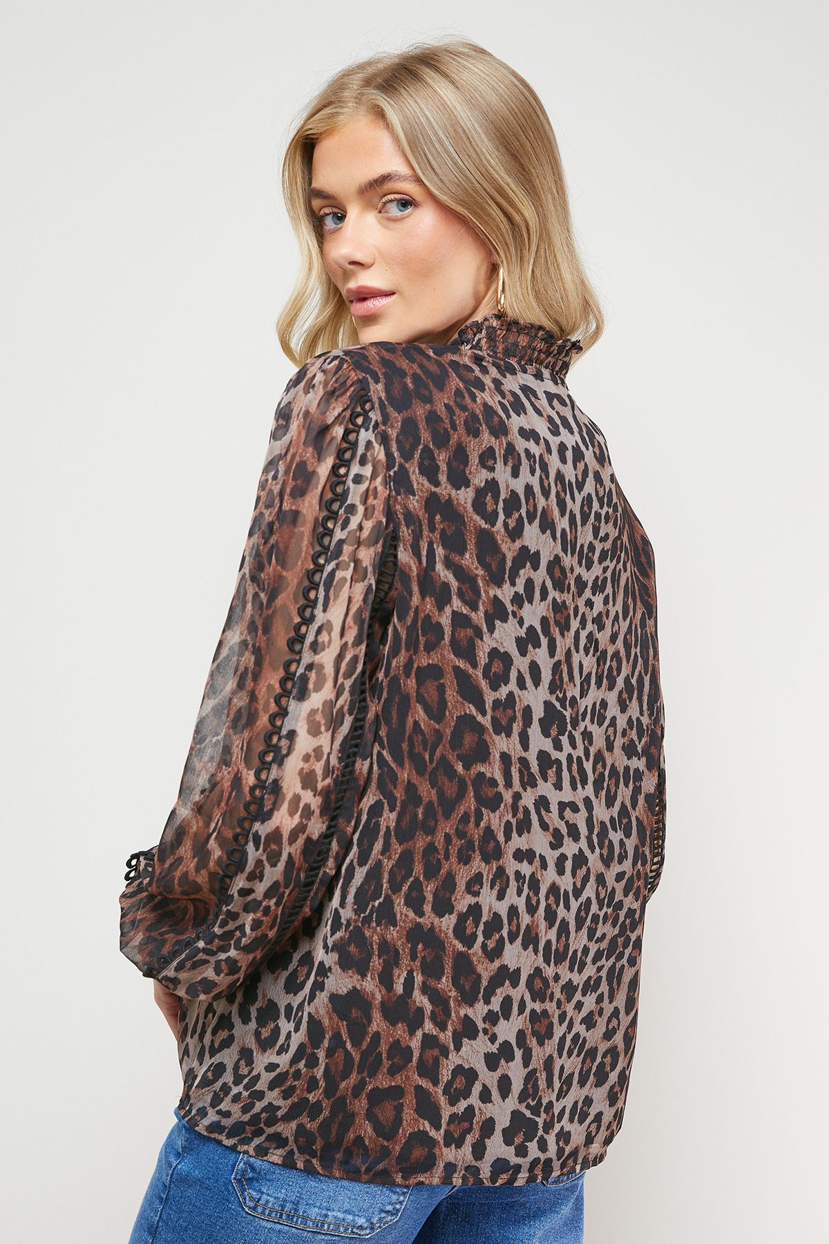 Oasis Printed Tie Neck Ruffle Detail Chiffon Blouse Multi image 4