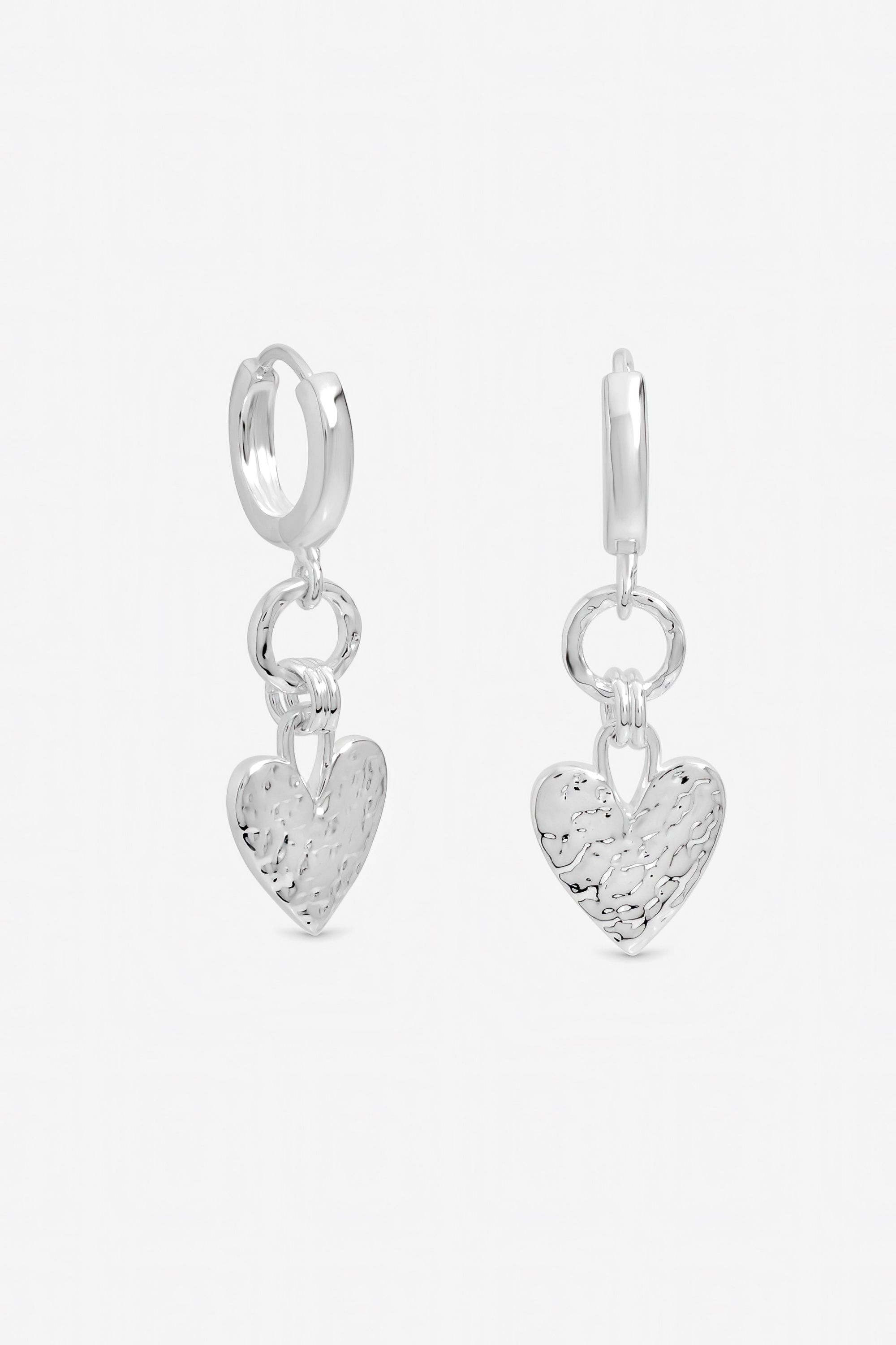 Inicio Sterling Silver Plated Hammered Heart Link Drop Hoop Earrings image 1