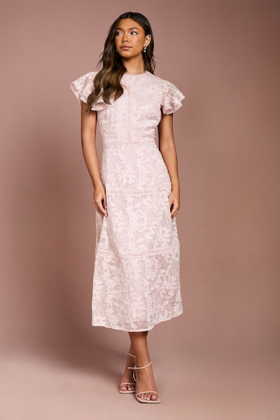 Coast Sequin Lace Tiered Midi Dress Blush