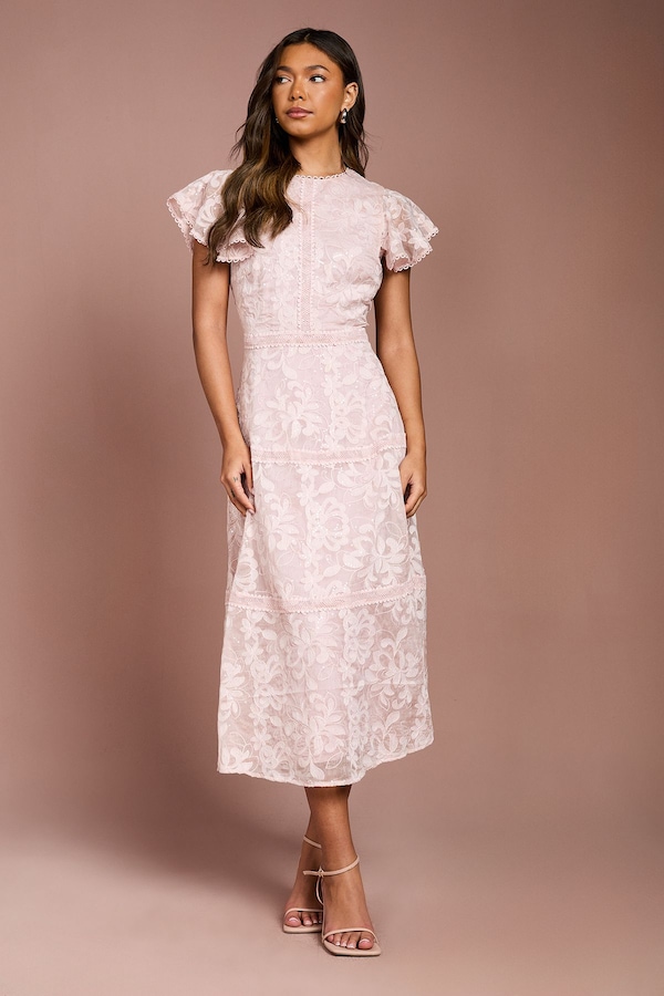 Coast Sequin Lace Tiered Midi Dress Blush