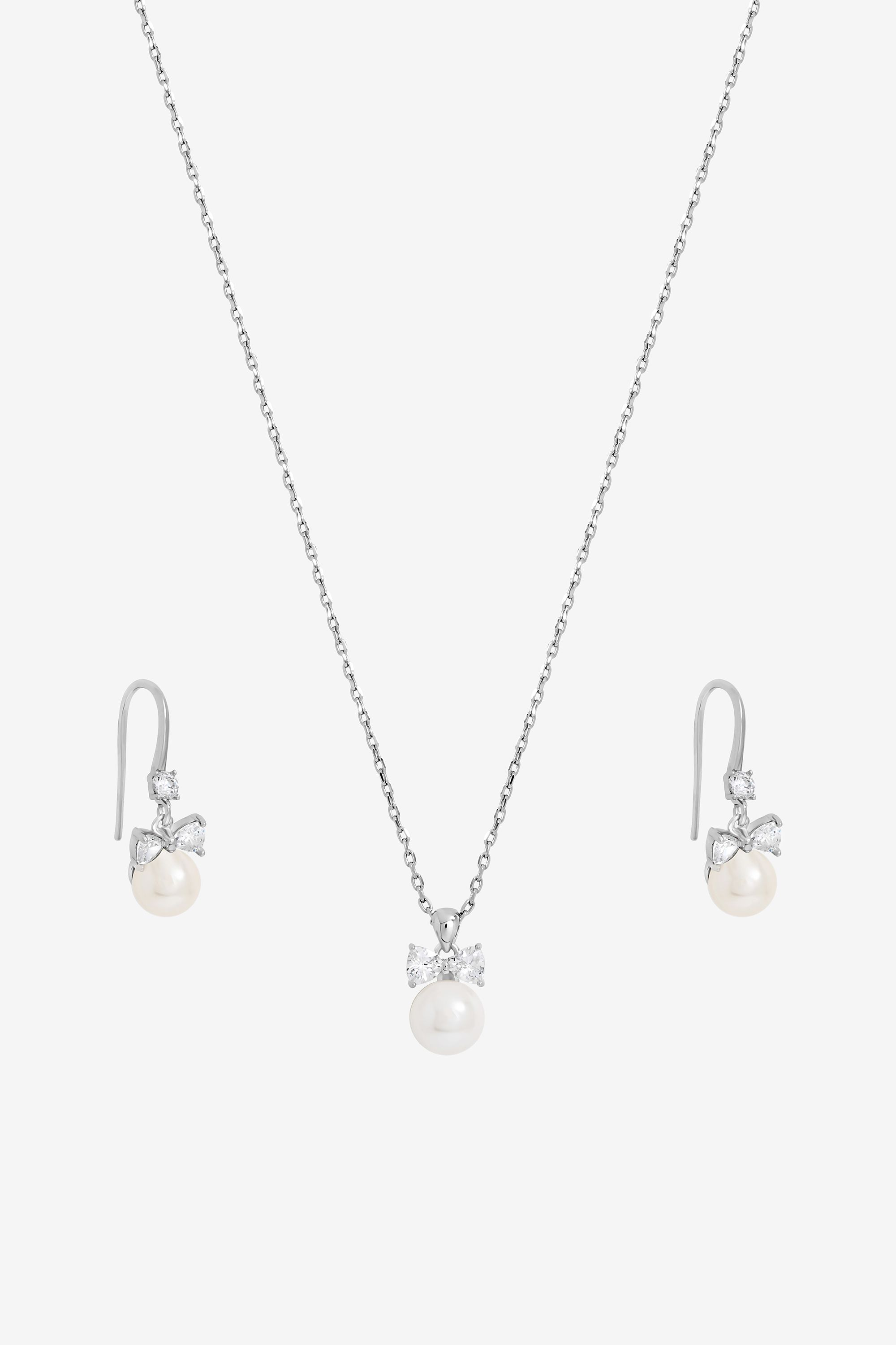 Jon Richard Rhodium Plated Crystal Bow and Pearl Drop Set - Gift Box image 2