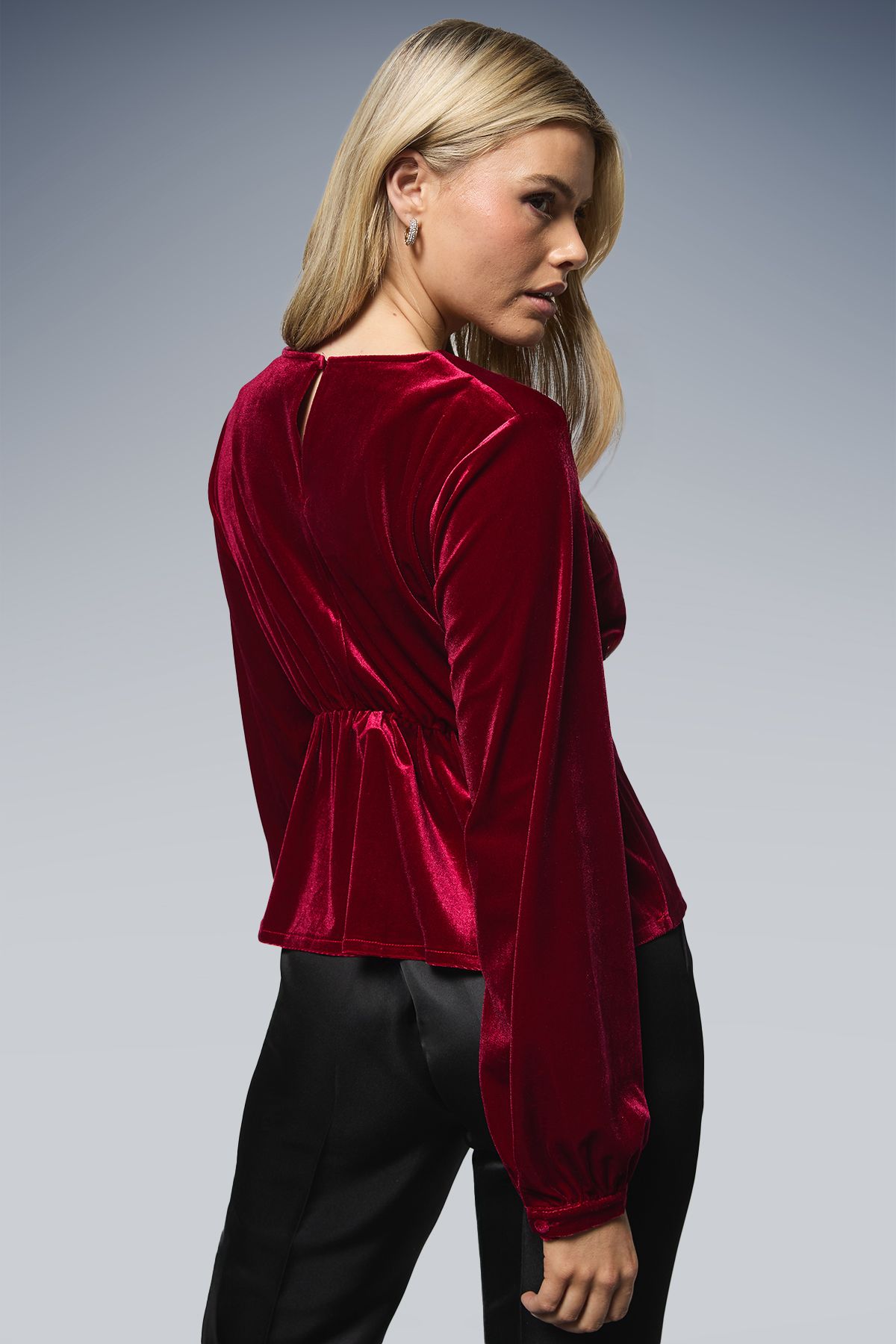 Dorothy Perkins Bow Detail Velvet Peplum Top Berry image 3