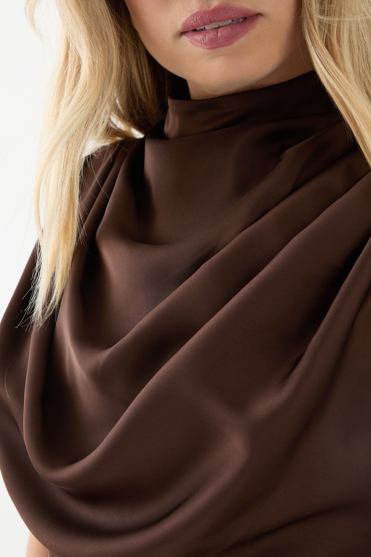 MissPap Drape Neck Detail Midi Dress Chocolate image 5