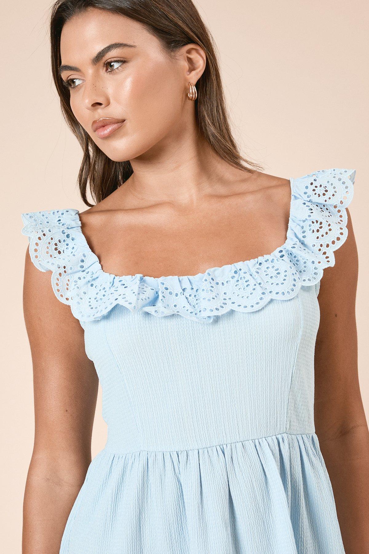 Dorothy Perkins Broderie Sleeve Peplum Jersey Top Pale Blue image 3