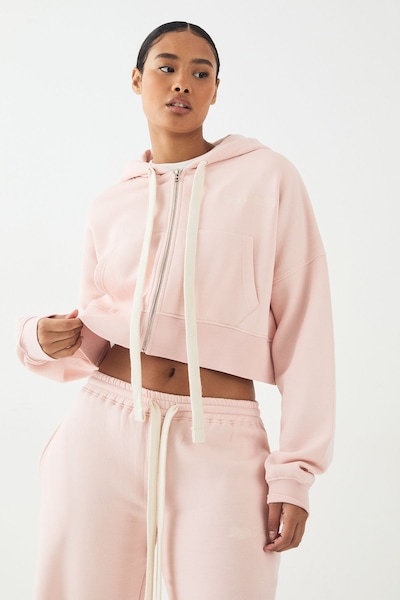 DSGN Studio DSGN Studio Contrast Drawcord Boxy Crop Hoodie Light Pink
