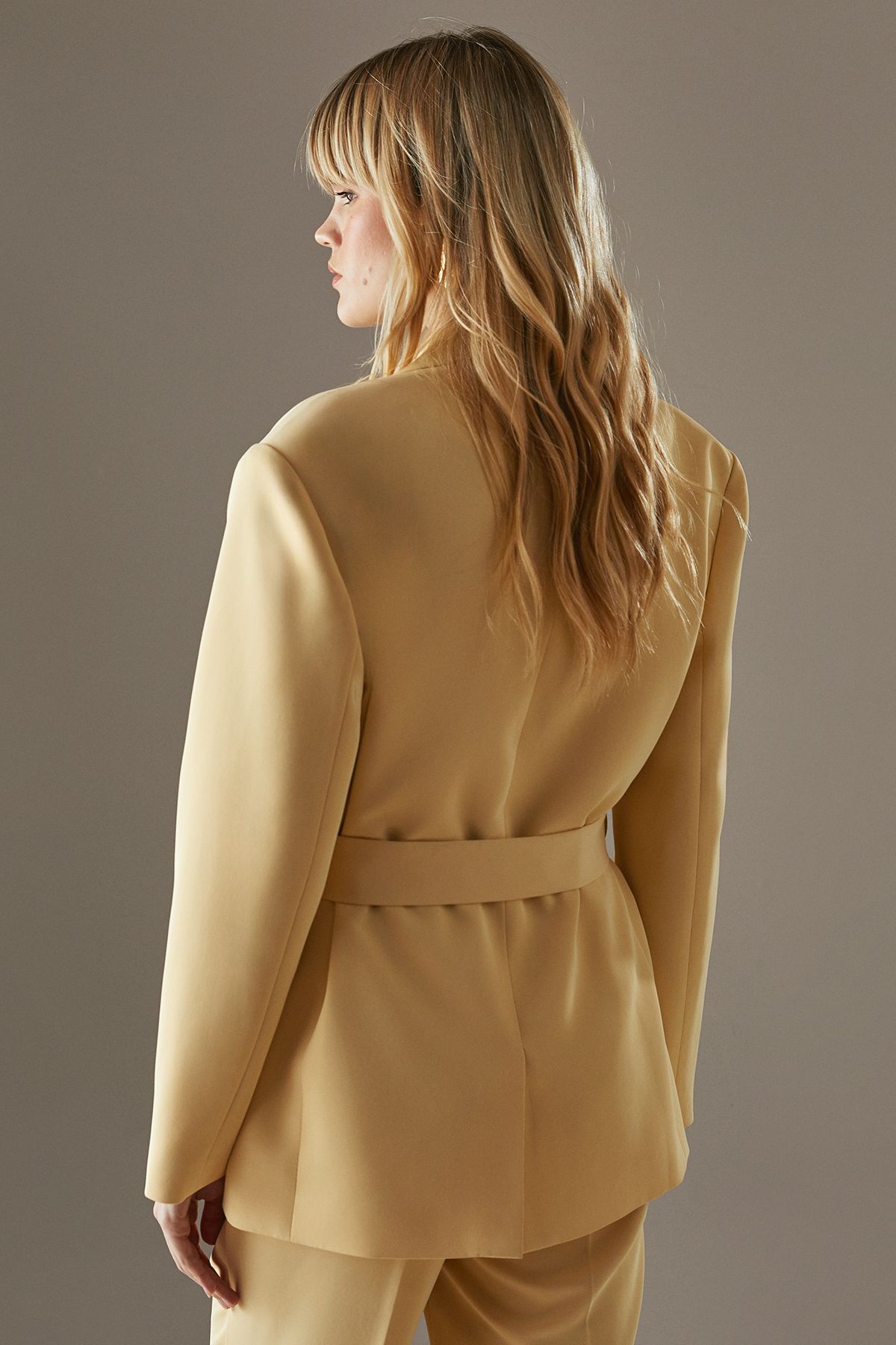 Warehouse Tailored Tie Waist Blazer Yellow image 3