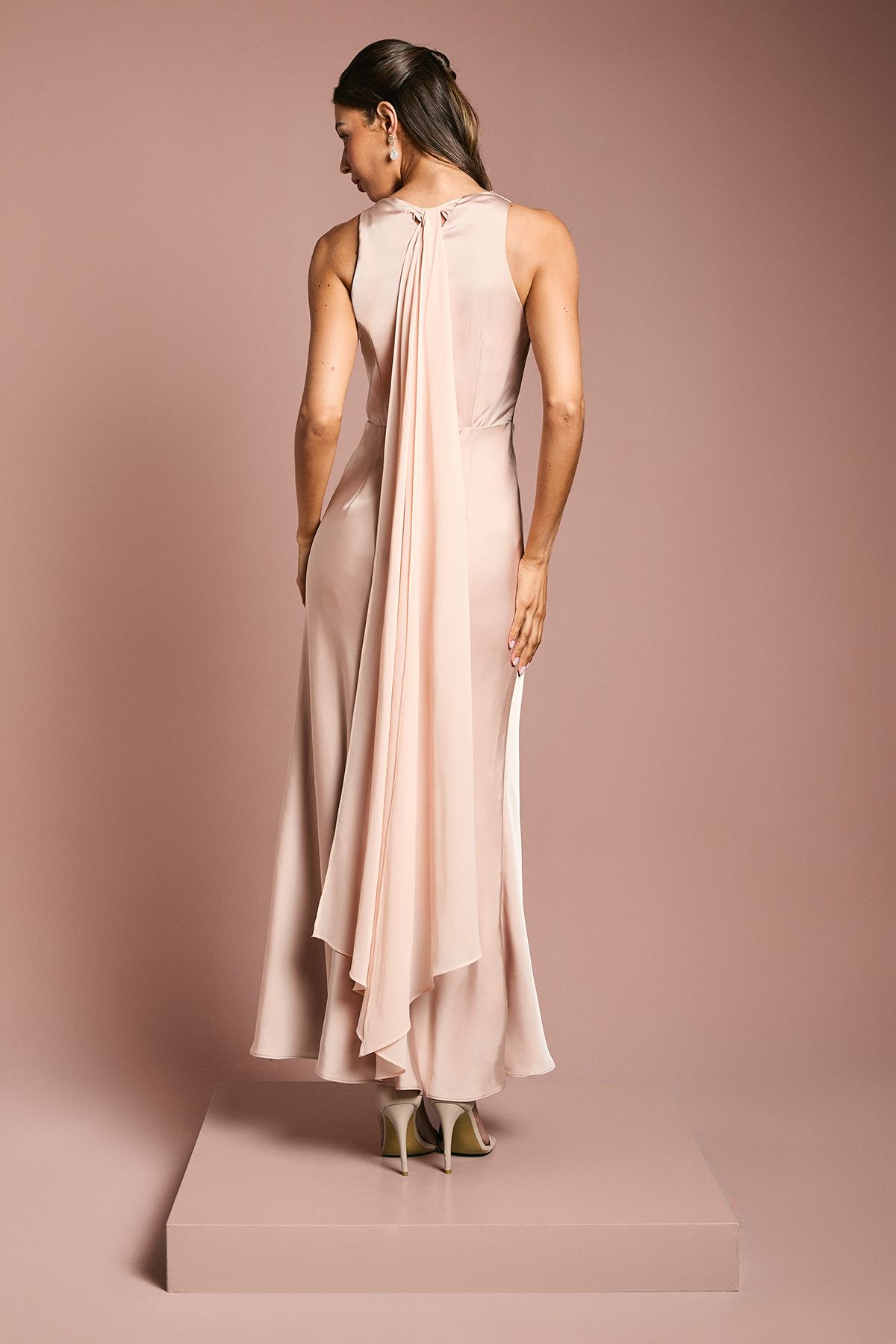 Coast Satin Cowl Neck Bridesmaid Dress with Chiffon Drape Blush image 4