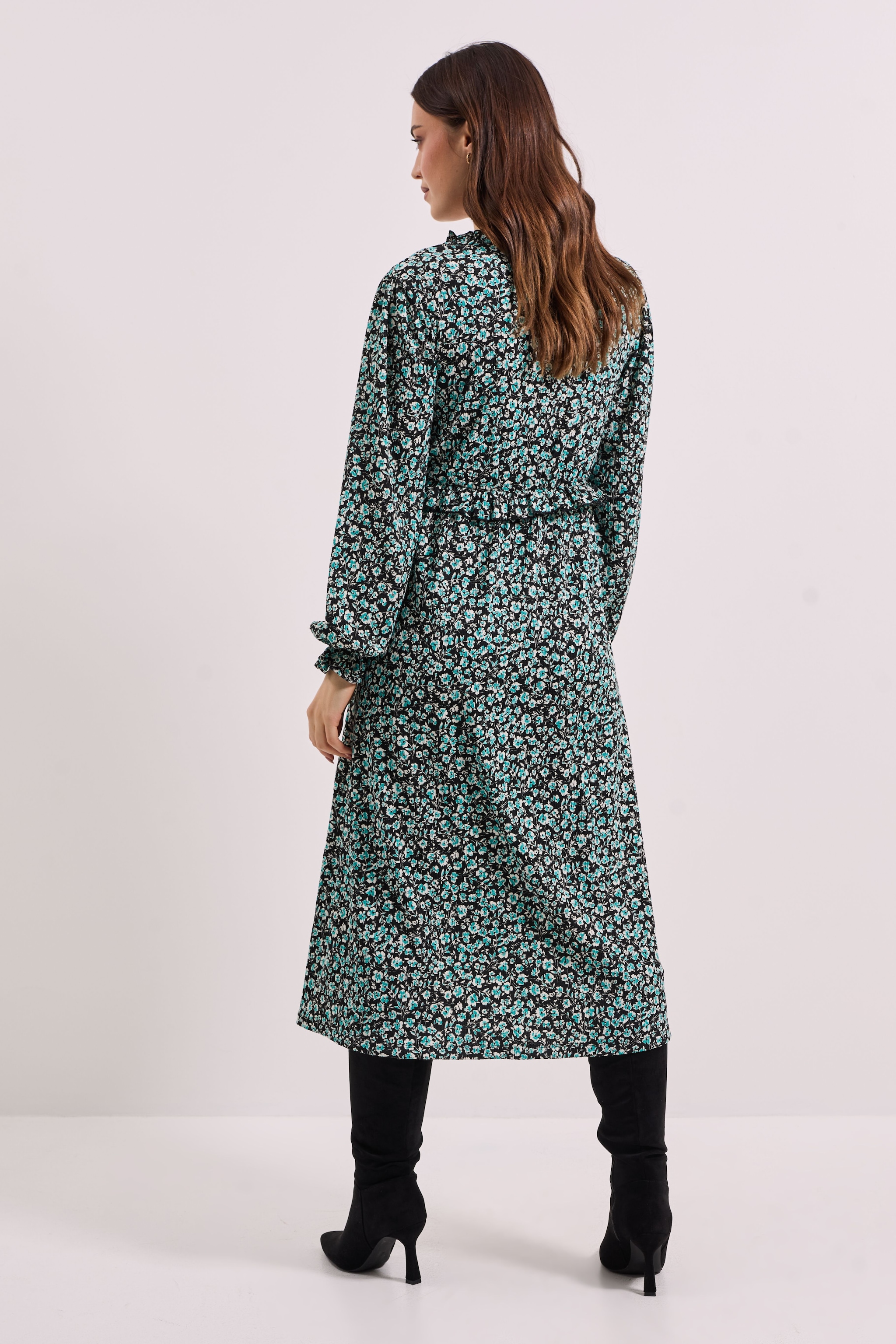 Dorothy Perkins Frill Neck Blouson Sleeve Midi Dress Green image 3