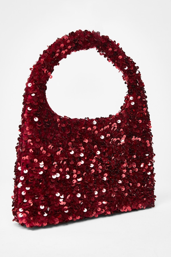 Quiz Burgundy Sequin Top Handle Bag