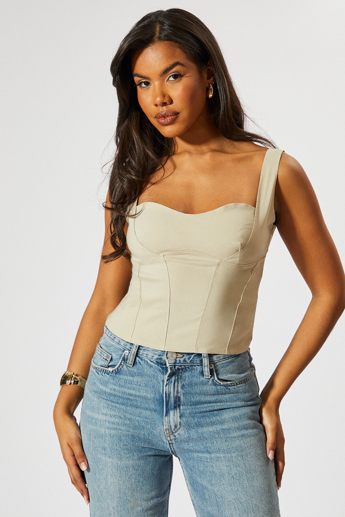 MissPap Corset Detail Bodycon Top Stone image 2