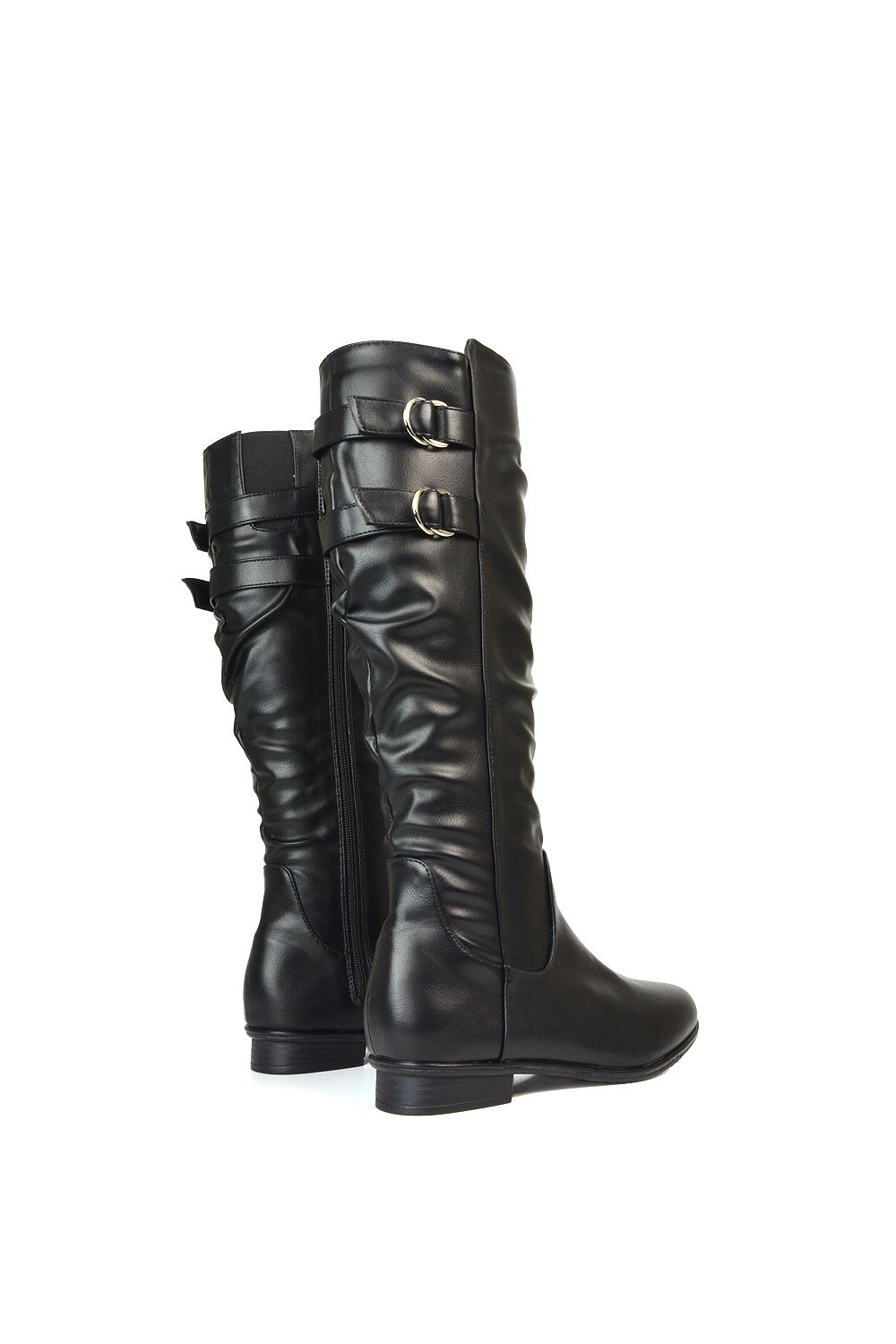 XY London 'Mia' Slouchy Flat Heel Knee High Boots With Buckle Detail image 5