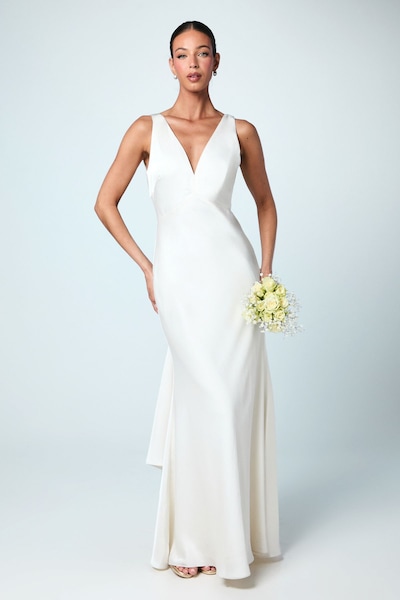 Coast Satin V Neck Maxi Bridesmaids Dress with Back Sash Detail Ivory
