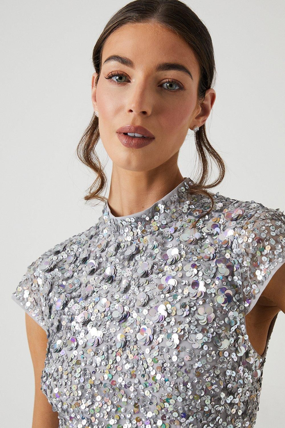 Coast 3d Floral Embellished Bridesmaid Maxi Dress Grey Mist image 4