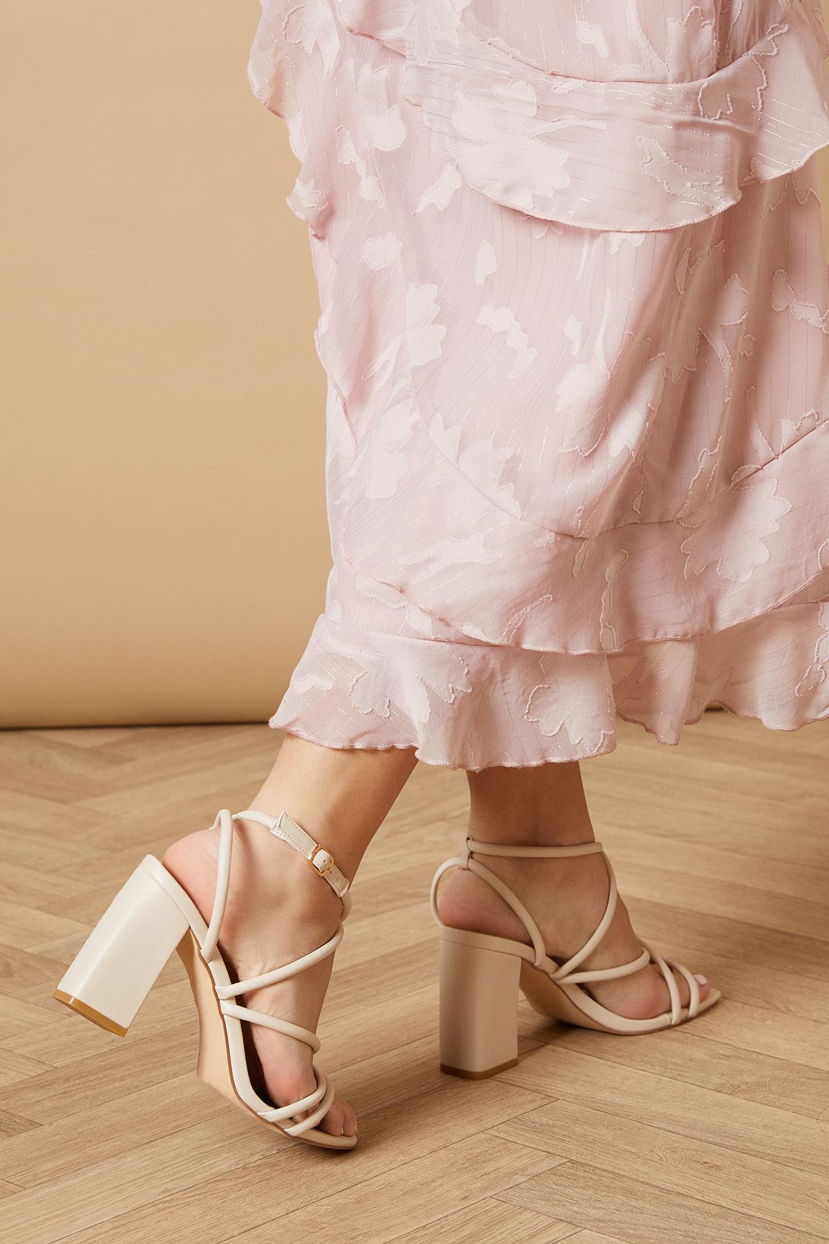 Oasis Molly Faux Leather Strappy High Block Heeled Sandals Beige image 3